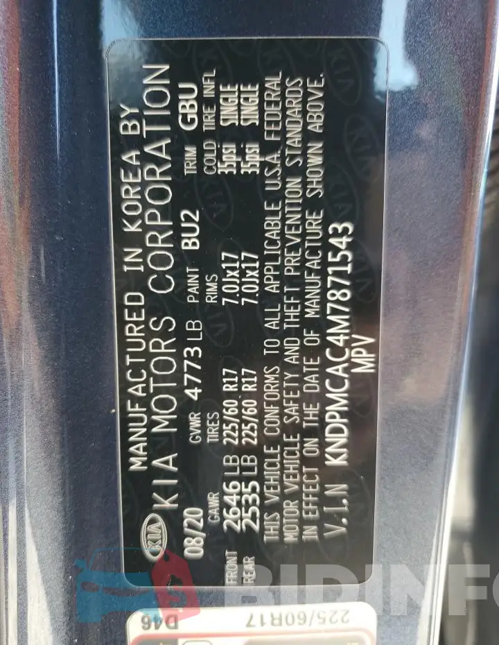 KNDPMCAC4M7871543 Photo# 13