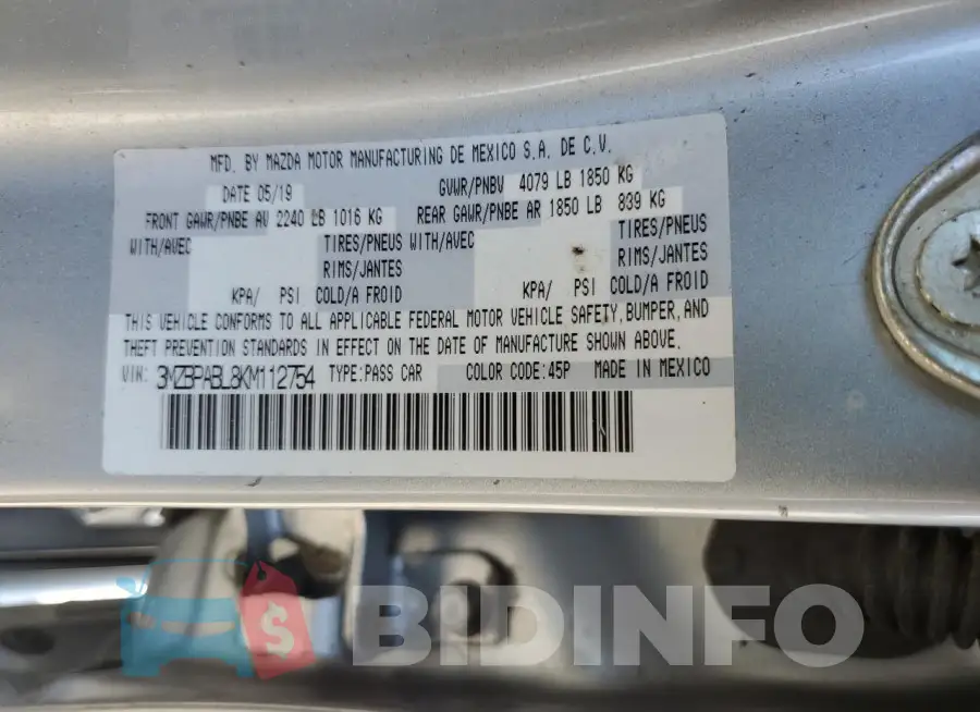 3MZBPABL8KM112754 Photo# 12