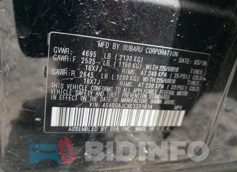 4S4BSAJCXK3331814 Photo# 14