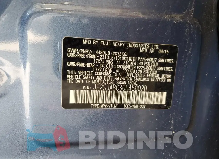 JF2SJABC3GH458020 Photo# 13