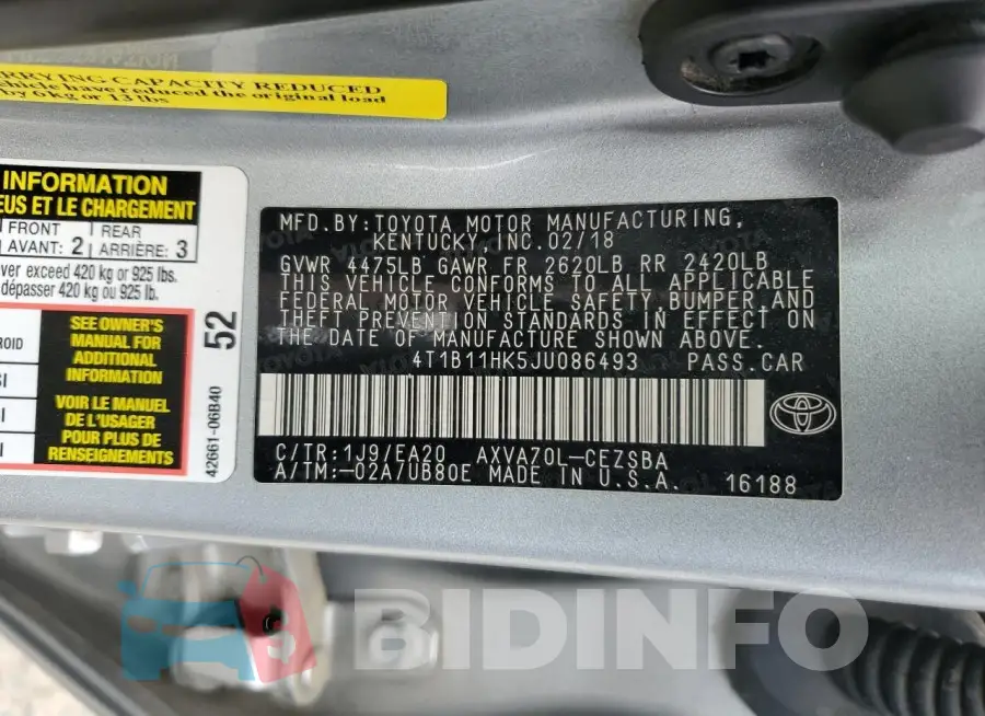 4T1B11HK5JU086493 Photo# 12