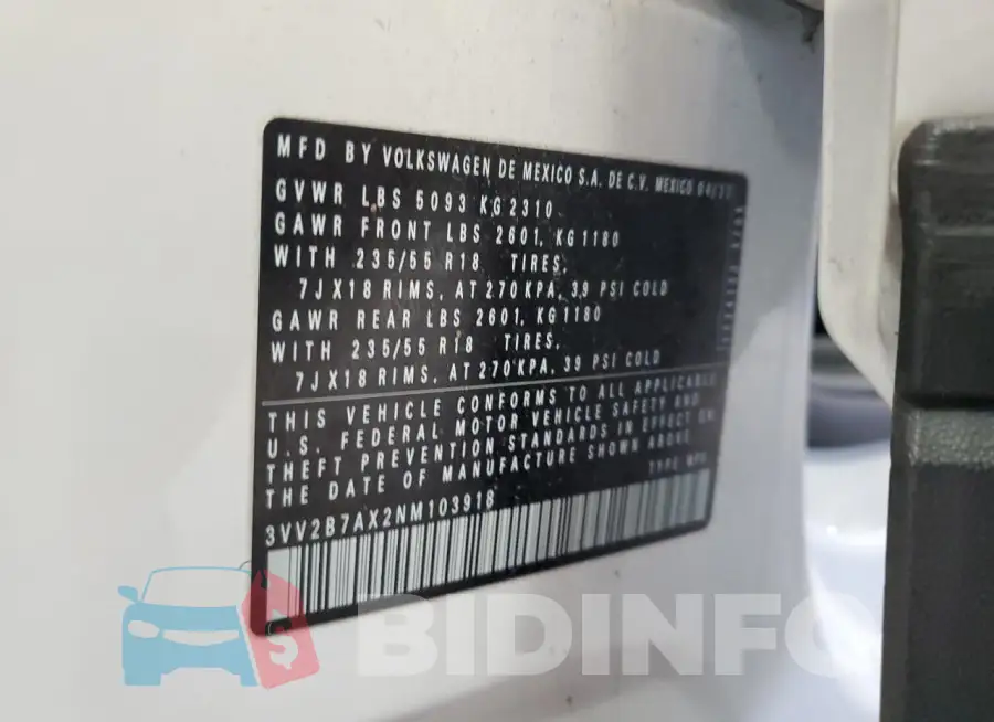 3VV2B7AX2NM103918 Photo# 13