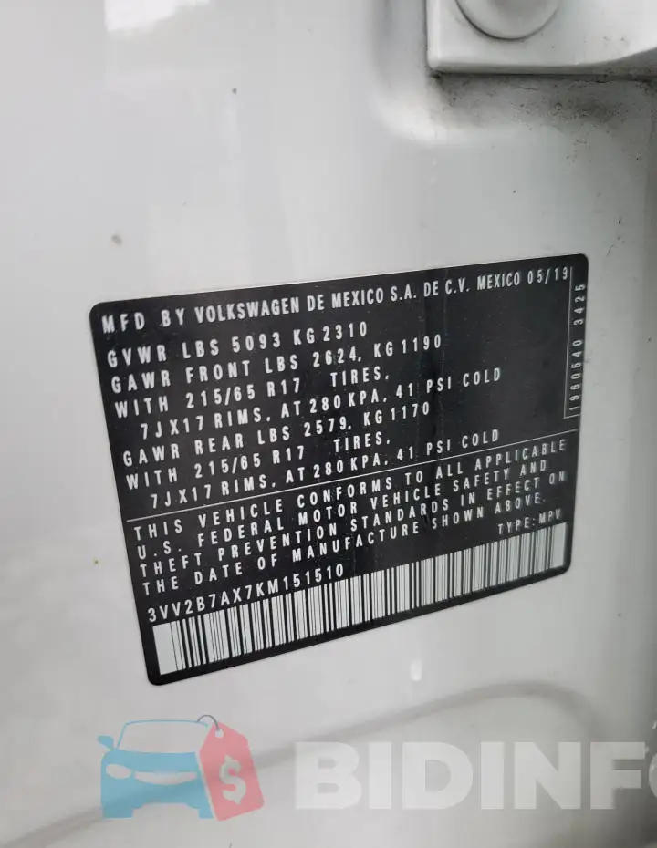 3VV2B7AX7KM151510 Photo# 13