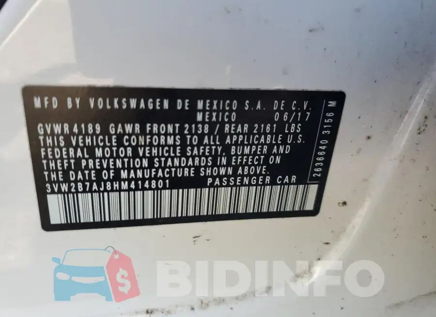 3VW2B7AJ8HM414801 Photo# 12
