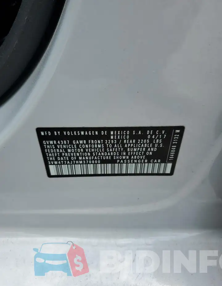 3VW4T7AJ7HM370800 Photo# 13