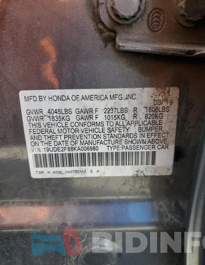 19UDE2F88KA006980 Photo# 12