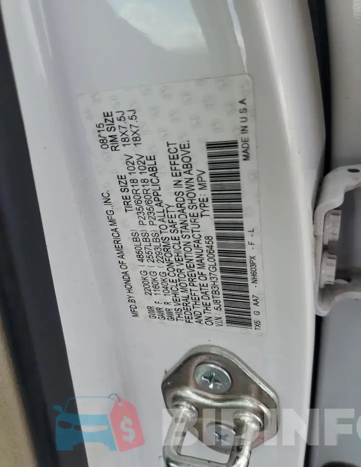 5J8TB3H37GL006458 Photo# 13