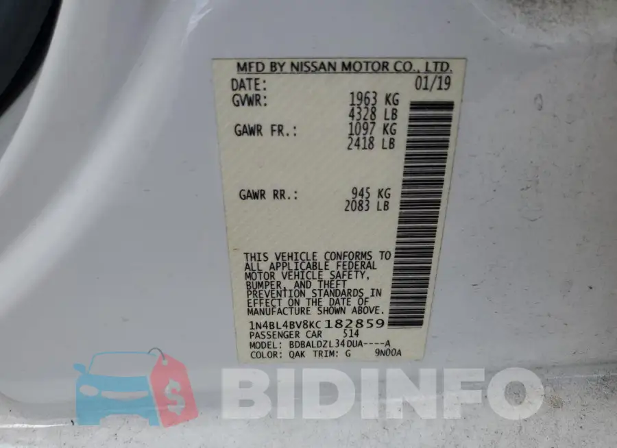 1N4BL4BV8KC182859 Photo# 13