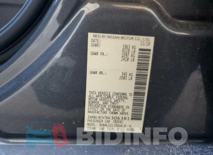 1N4BL4CV7KN306381 Photo# 13