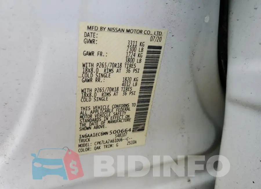1N6AA1EC6MN500664 Photo# 13