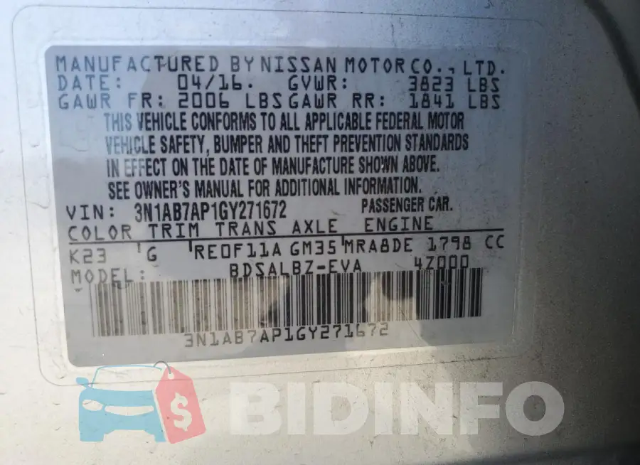 3N1AB7AP1GY271672 Photo# 12
