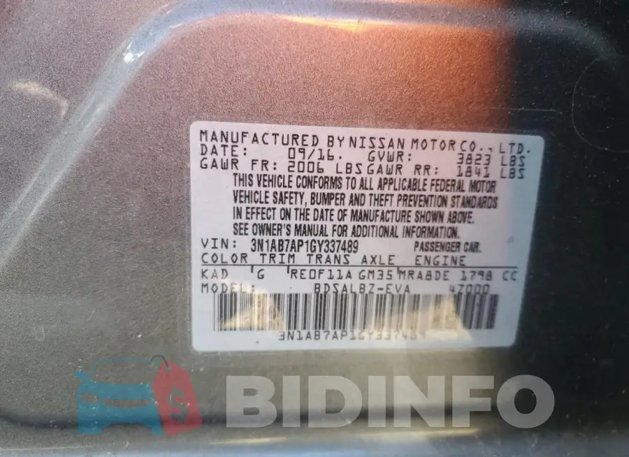 3N1AB7AP1GY337489 Photo# 12