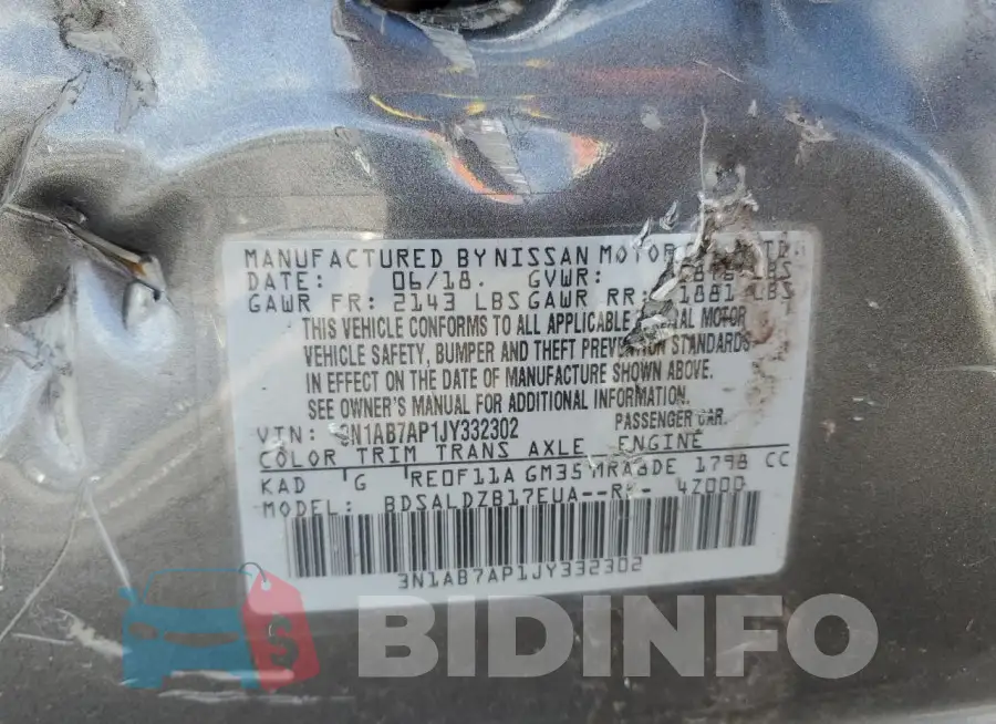 3N1AB7AP1JY332302 Photo# 13
