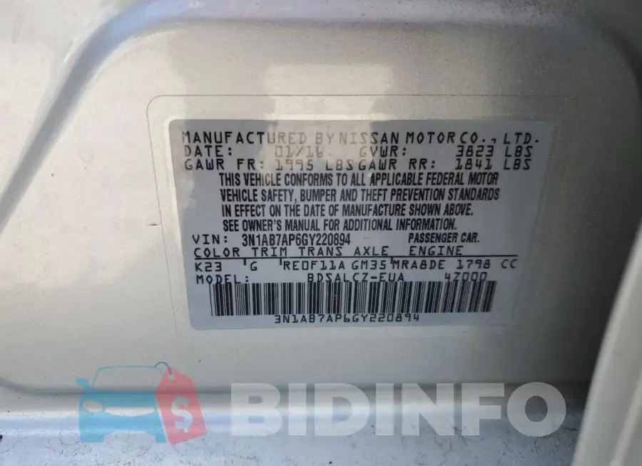 3N1AB7AP6GY220894 Photo# 12