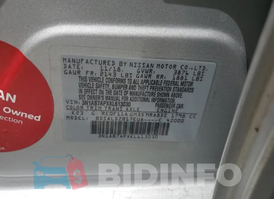 3N1AB7APXKL613030 Photo# 13
