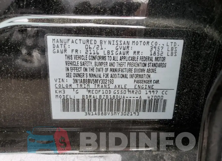 3N1AB8BV5MY302193 Photo# 12