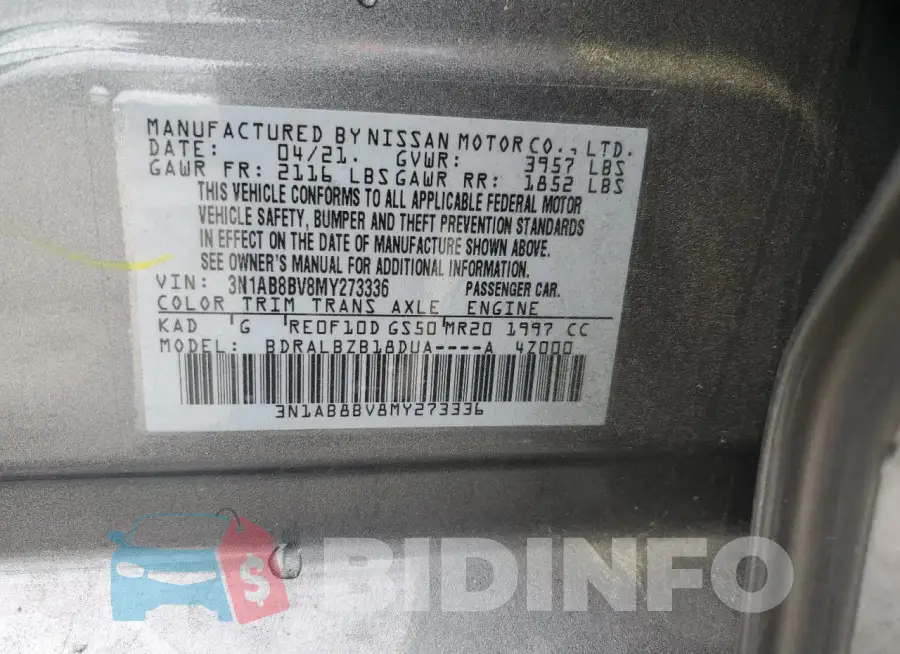 3N1AB8BV8MY273336 Photo# 12