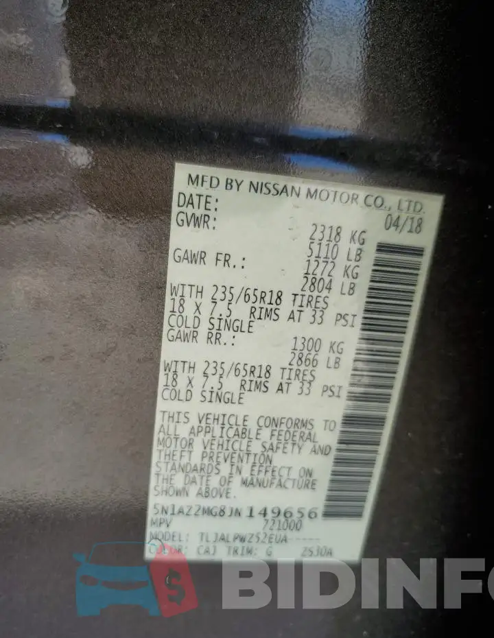 5N1AZ2MG8JN149656 Photo# 12
