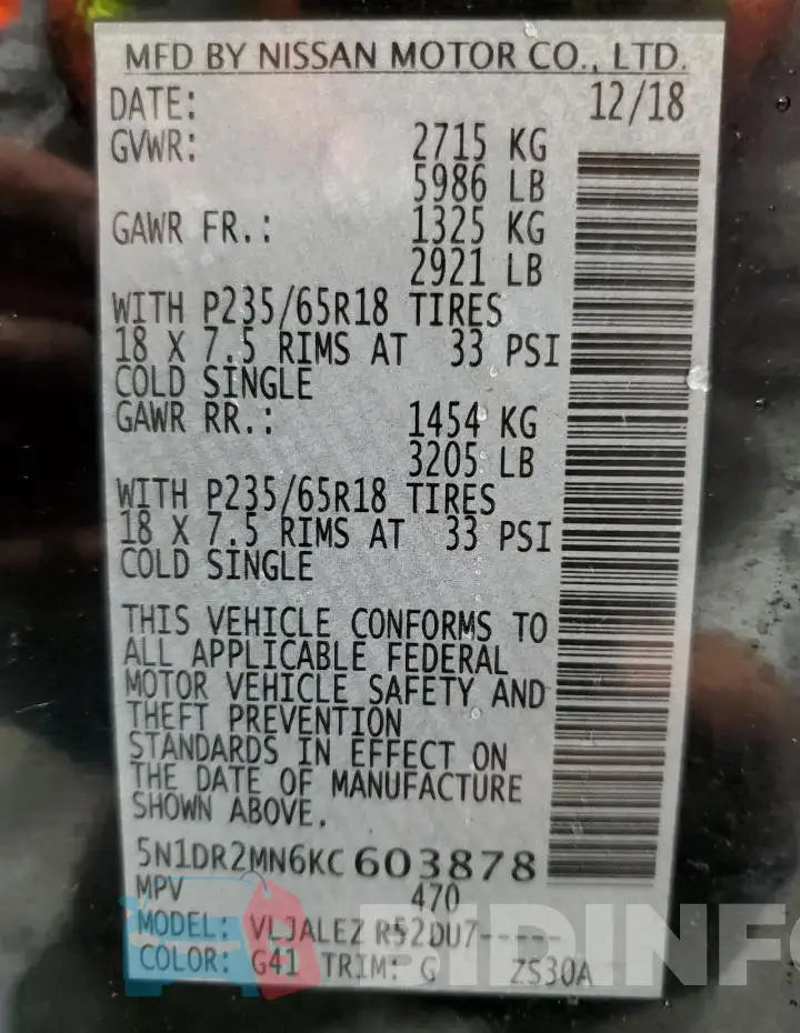 5N1DR2MN6KC603878 Photo# 13
