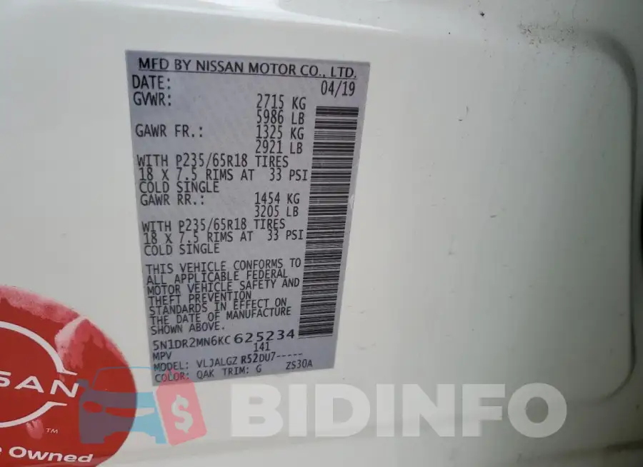 5N1DR2MN6KC625234 Photo# 12