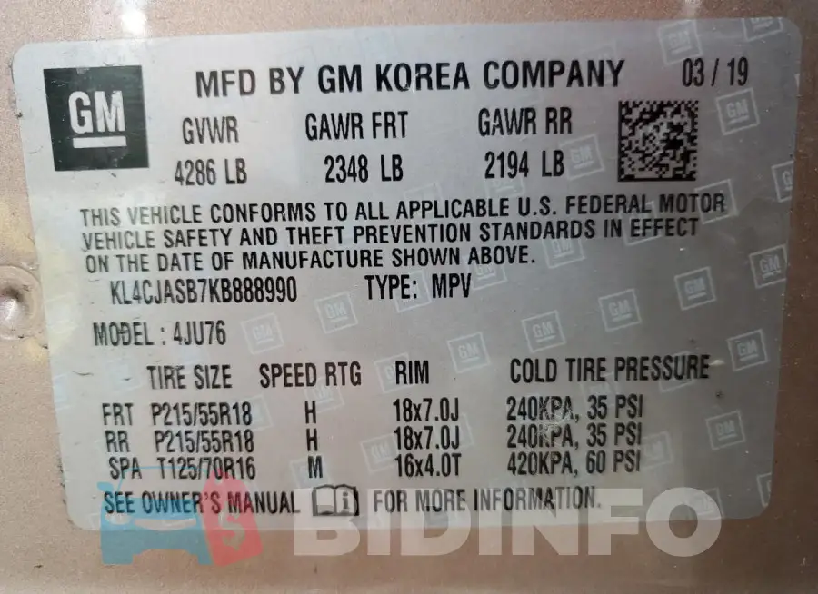 KL4CJASB7KB888990 Photo# 13