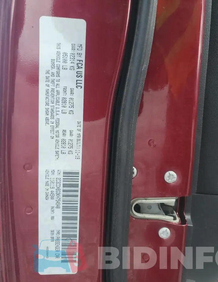 2C3CDXBG3KH754548 Photo# 12