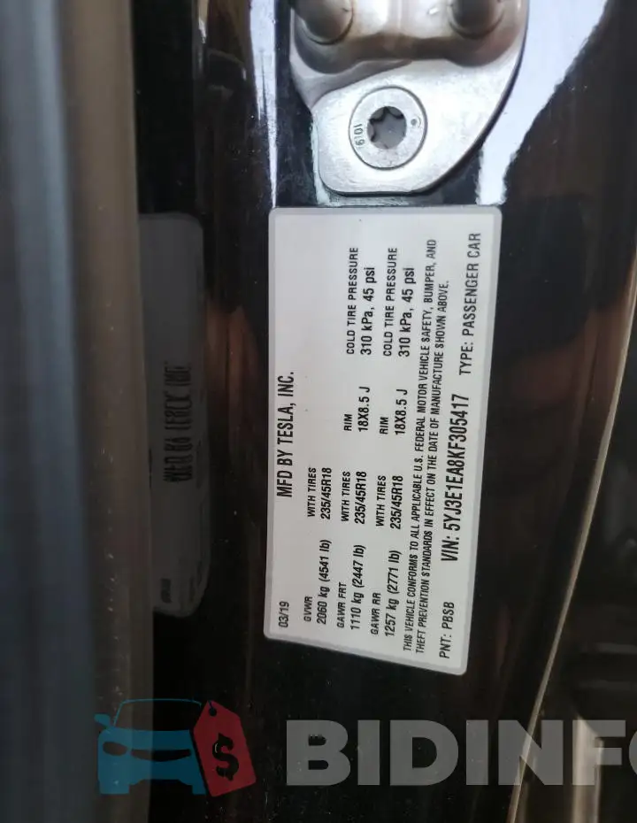 5YJ3E1EA8KF305417 Photo# 12