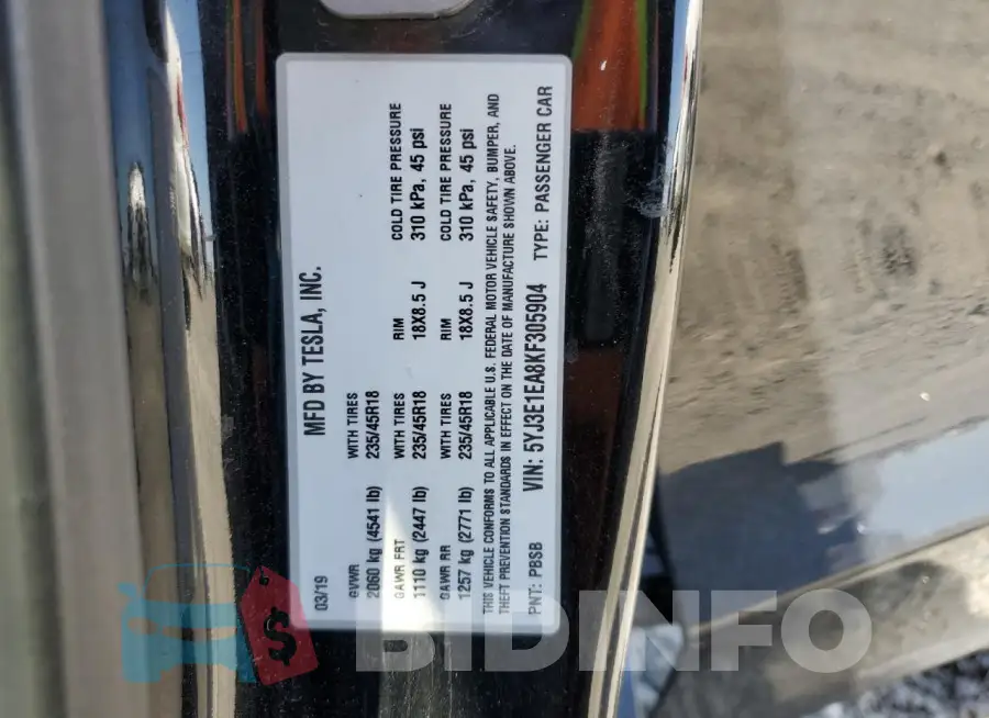5YJ3E1EA8KF305904 Photo# 12
