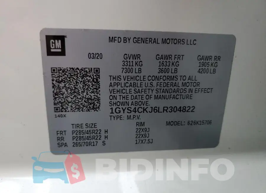 1GYS4CKJ6LR304822 Photo# 14