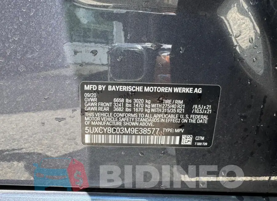5UXCY8C03M9E38577 Photo# 10
