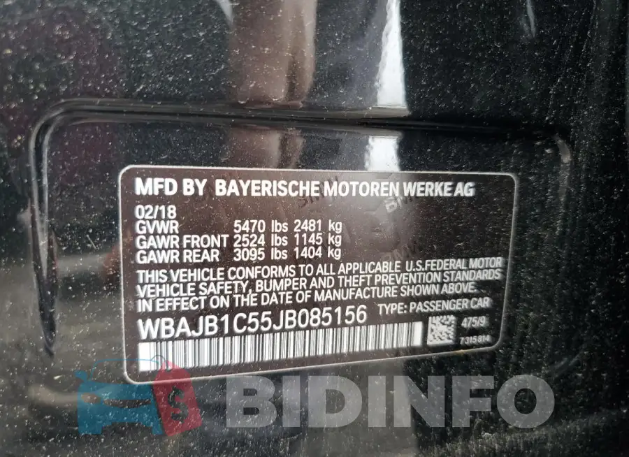 WBAJB1C55JB085156 Photo# 12