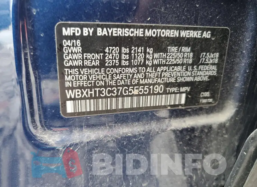 WBXHT3C37G5E55190 Photo# 13