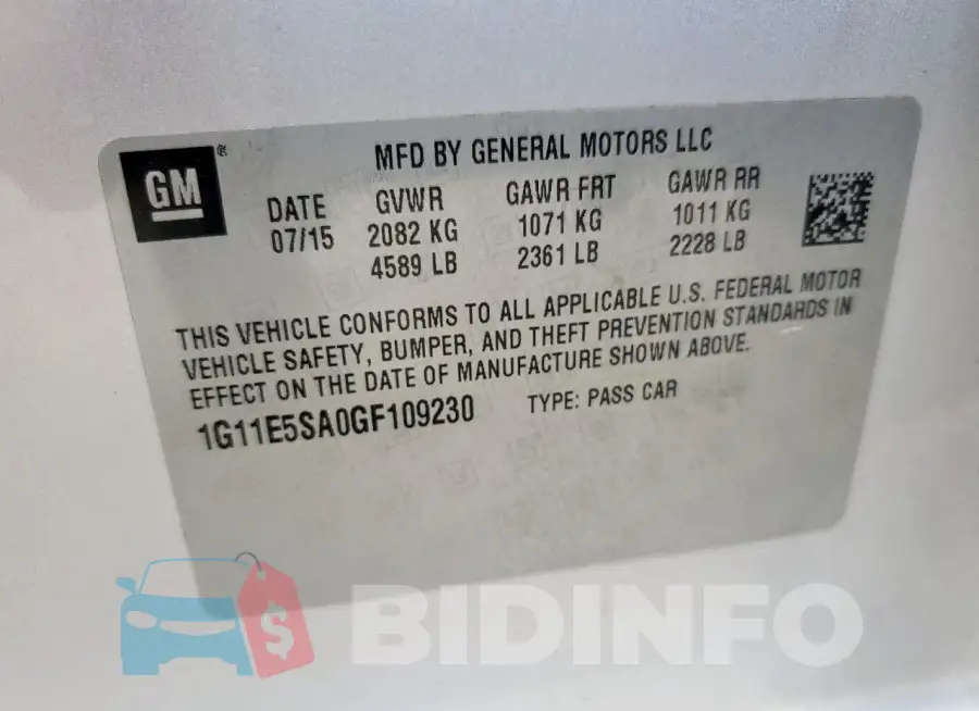 1G11E5SA0GF109230 Photo# 13