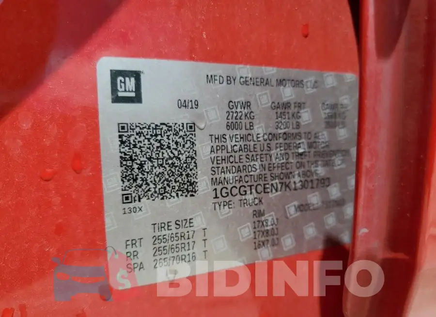 1GCGTCEN7K1301793 Photo# 12