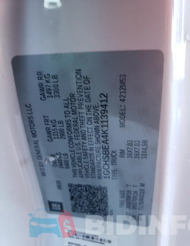 1GCHSBEA4K1139412 Photo# 12