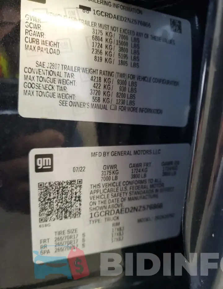 1GCRDAED2NZ576866 Photo# 12