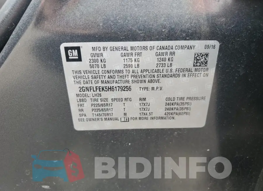 2GNFLFEK5H6179256 Photo# 13