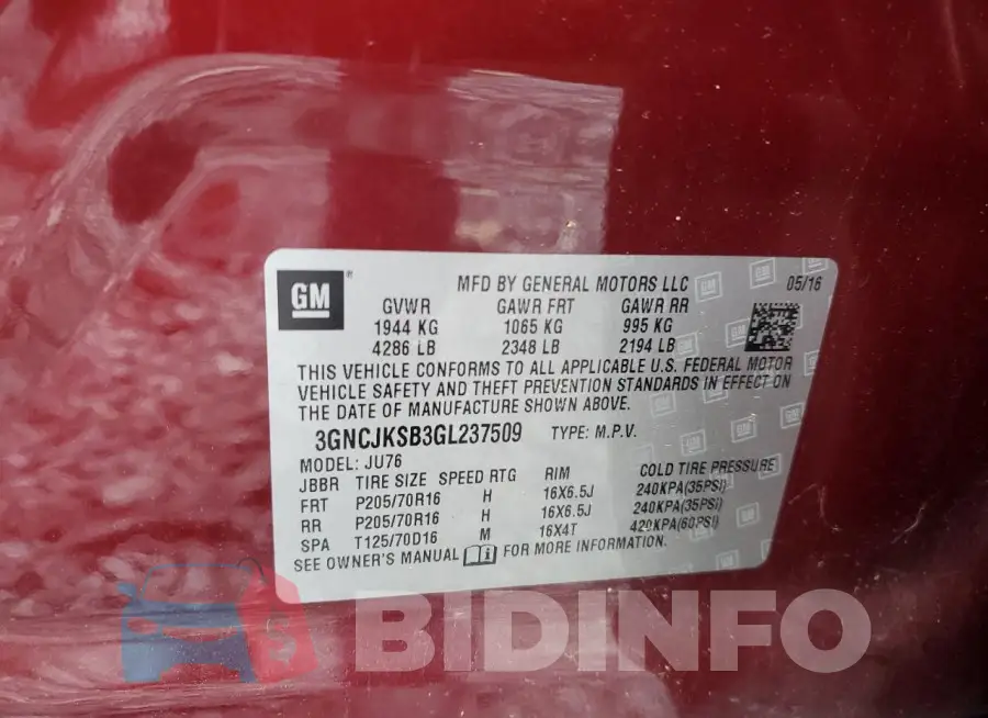 3GNCJKSB3GL237509 Photo# 13