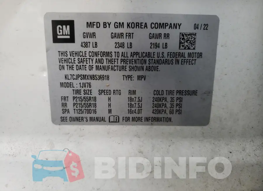 KL7CJPSMXNB536918 Photo# 13