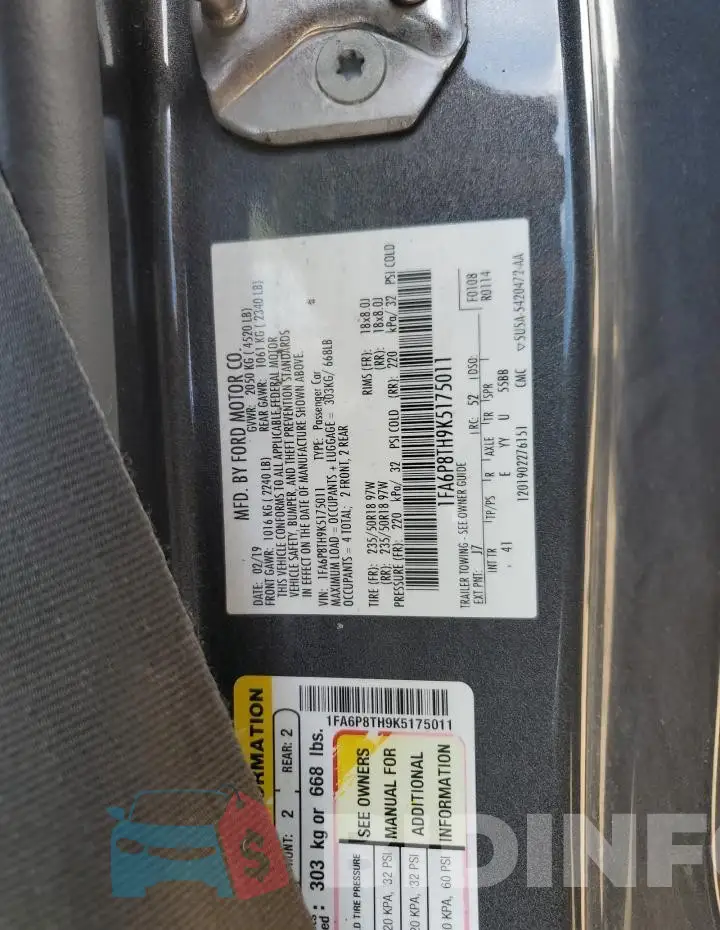 1FA6P8TH9K5175011 Photo# 12