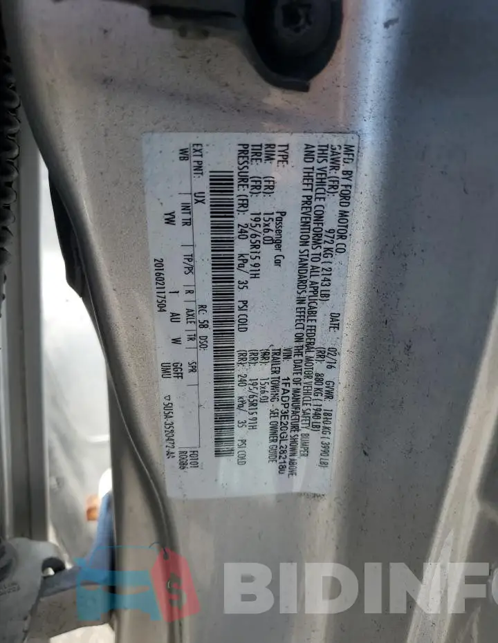 1FADP3E20GL282180 Photo# 12