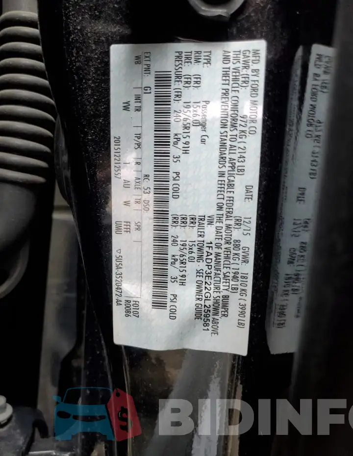 1FADP3E22GL259581 Photo# 12
