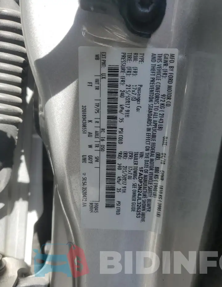 1FADP3N24JL326253 Photo# 12