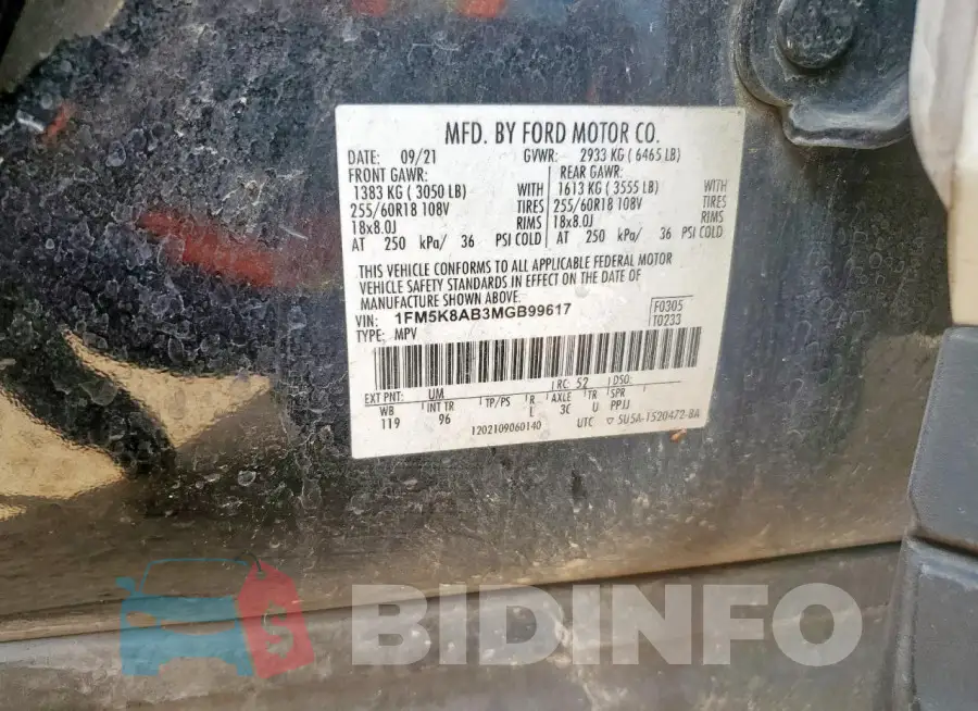 1FM5K8AB3MGB99617 Photo# 13