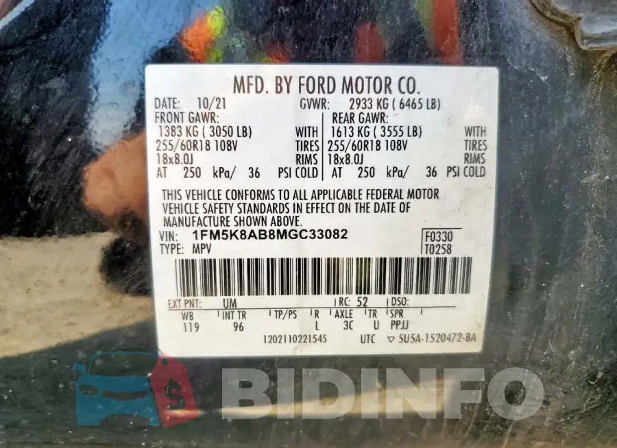 1FM5K8AB8MGC33082 Photo# 12