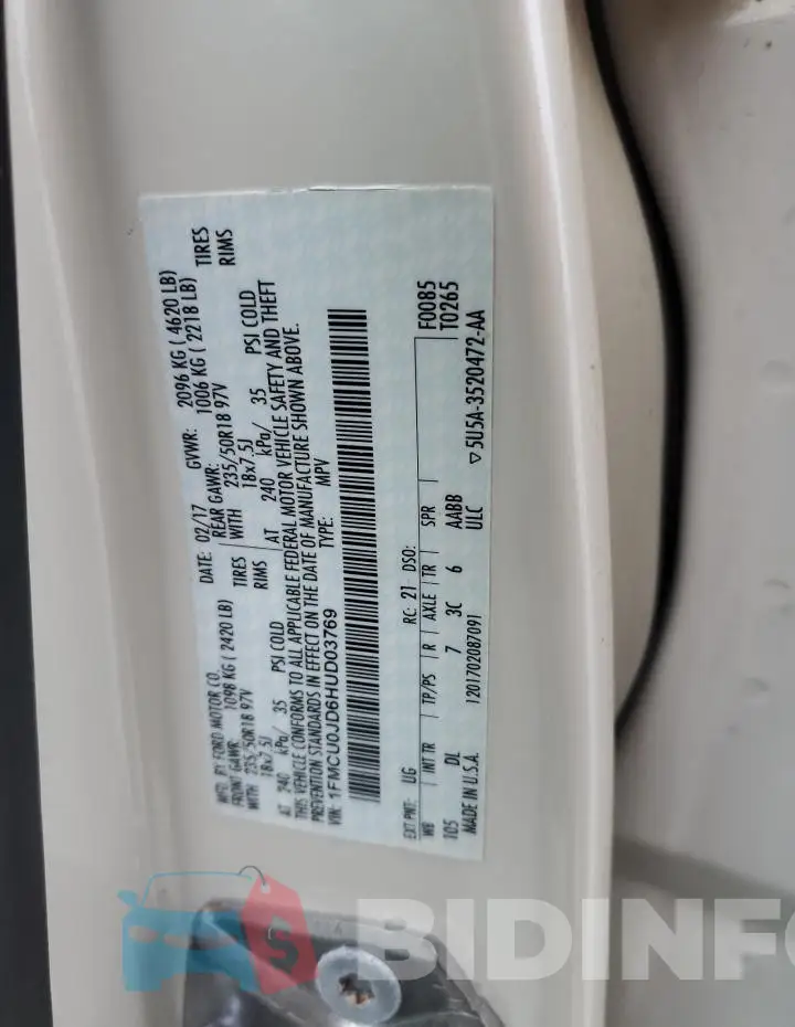 1FMCU0JD6HUD03769 Photo# 13