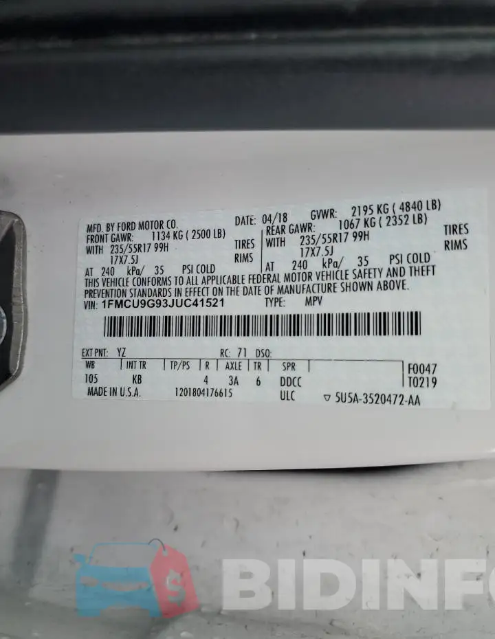 1FMCU9G93JUC41521 Photo# 13