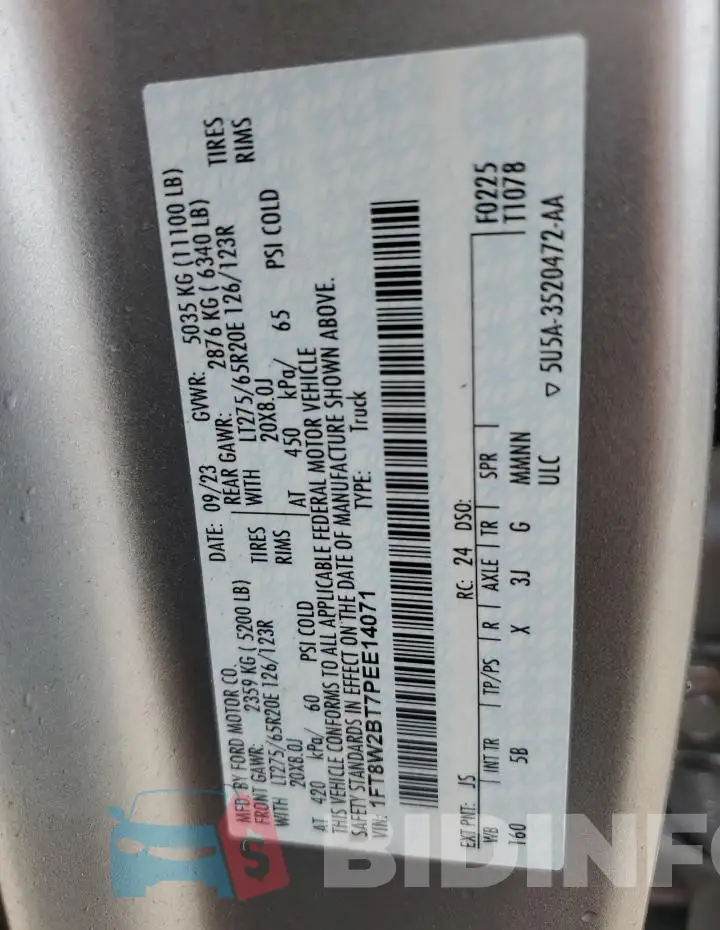1FT8W2BT7PEE14071 Photo# 12