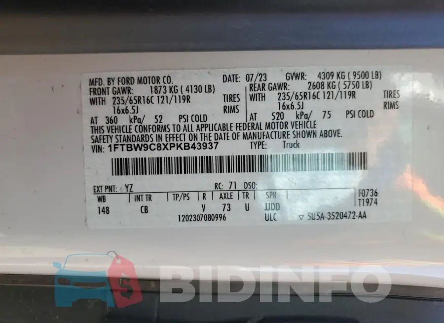 1FTBW9C8XPKB43937 Photo# 12