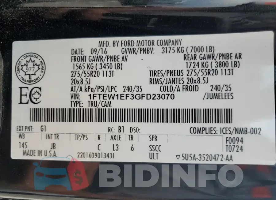 1FTEW1EF3GFD23070 Photo# 13